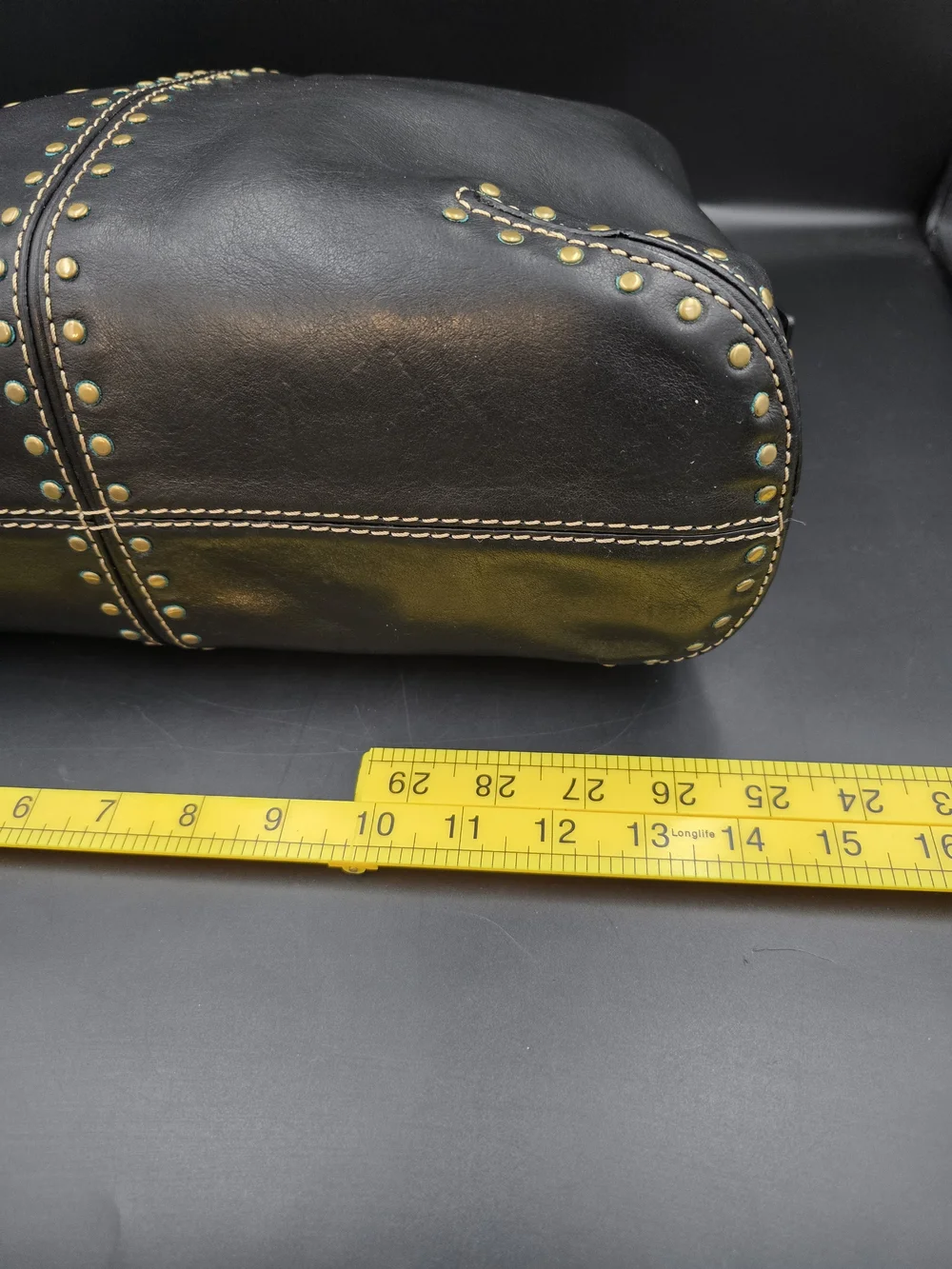 Michael Kors Black Leather Stud-Accent Satchel with Gold Hardware
